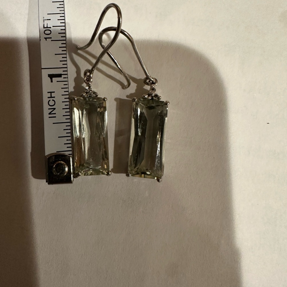 Sterling Silver Drop Earrings large prasiolite stone or Brazils Green amethyst